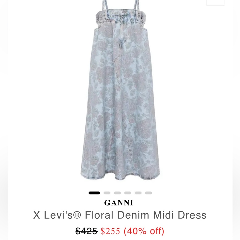 Ganni x Levi’s Cinched Floral Print Denim Midi Dress Size XXS - Picture 5 of 13
